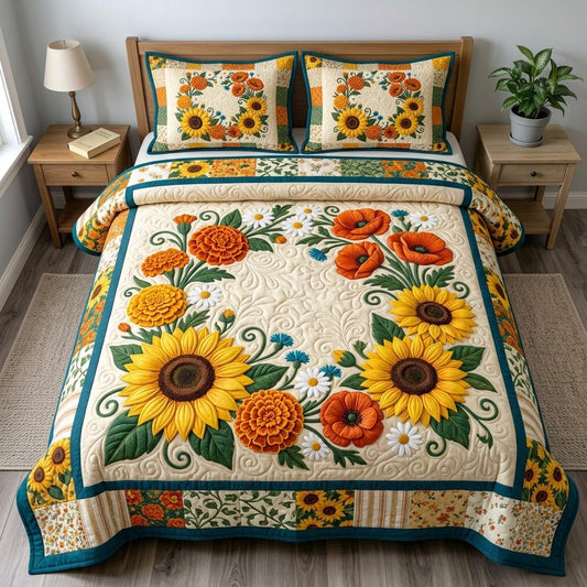 Flower Garden 3-Piece Quilted Bedding Set GFTONMU1965