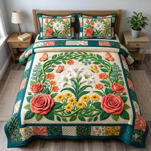 Flower Garden 3-Piece Quilted Bedding Set GFTONMU1966