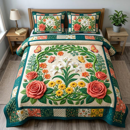 Flower Garden 3-Piece Quilted Bedding Set GFTONMU1966