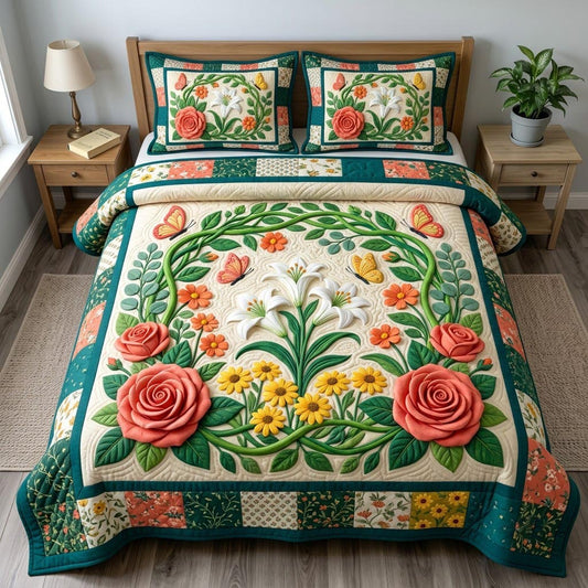 Flower Garden 3-Piece Quilted Bedding Set GFTONMU1966