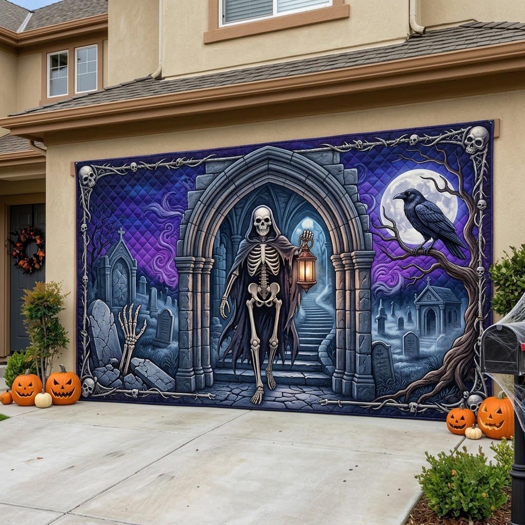 Haunted Skeleton Garage Door Banner GFTONMU2035
