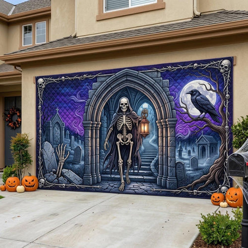 Haunted Skeleton Garage Door Banner GFTONMU2035