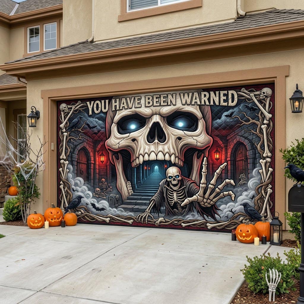 Haunted Skeleton Garage Door Banner GFTONMU2036