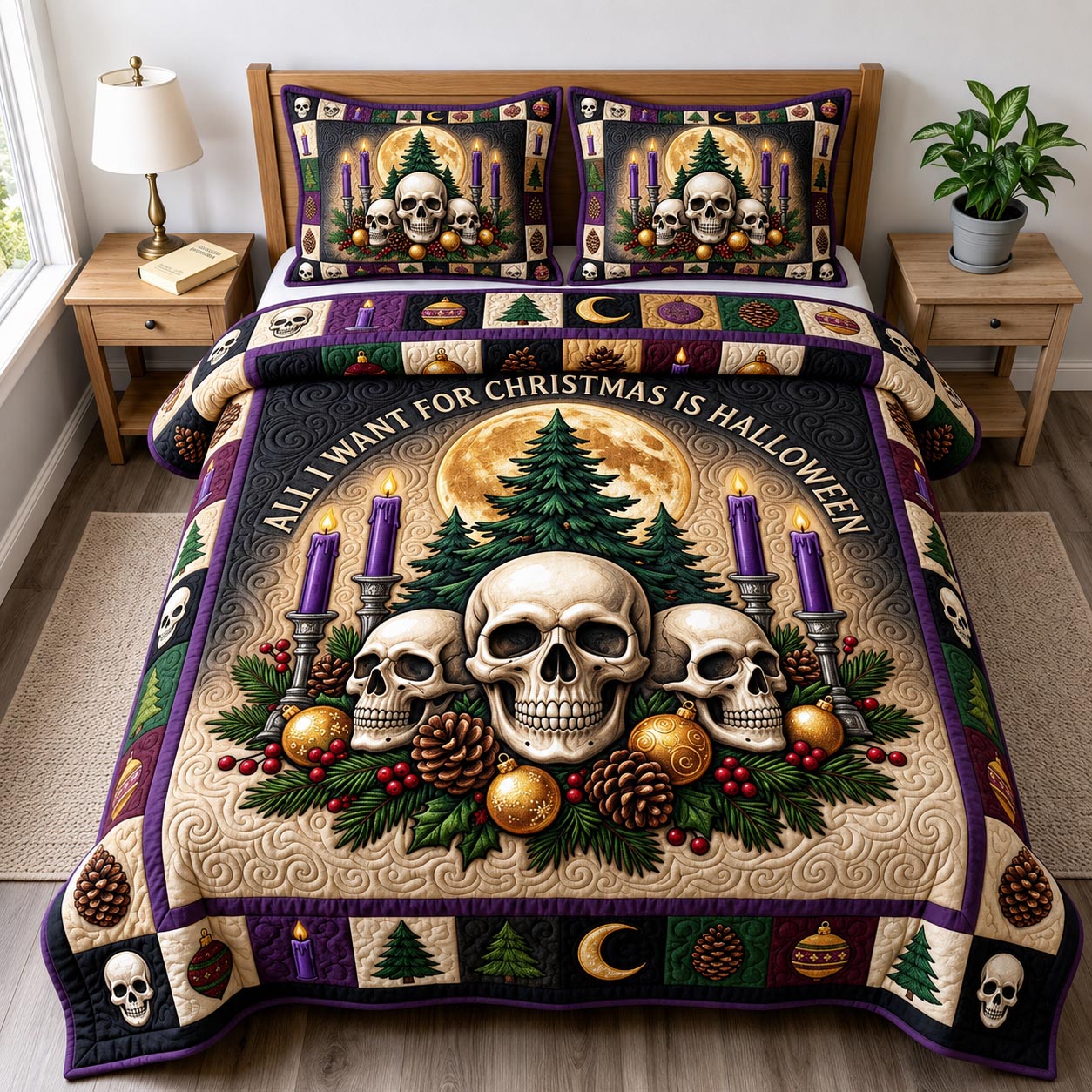 Merry Gothmas 3-Piece Quilted Bedding Set GFTONMU2189