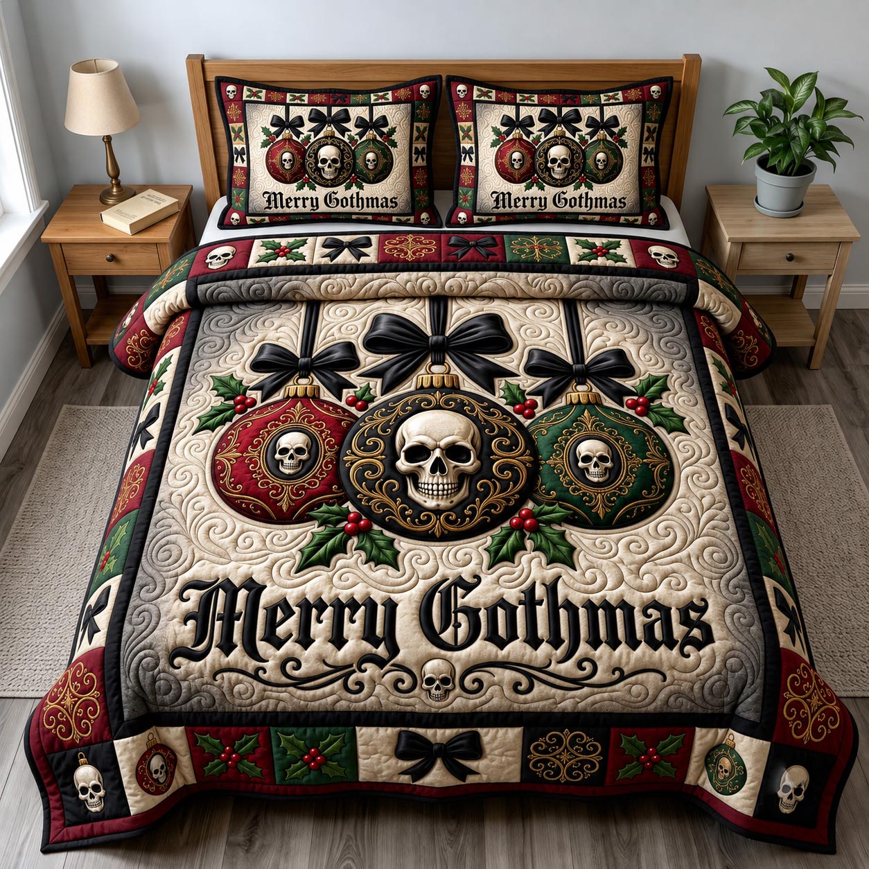Merry Gothmas 3-Piece Quilted Bedding Set GFTONMU2190