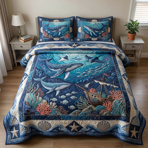 Ocean Wave 3-Quilted Bedding Set GFTONMU233