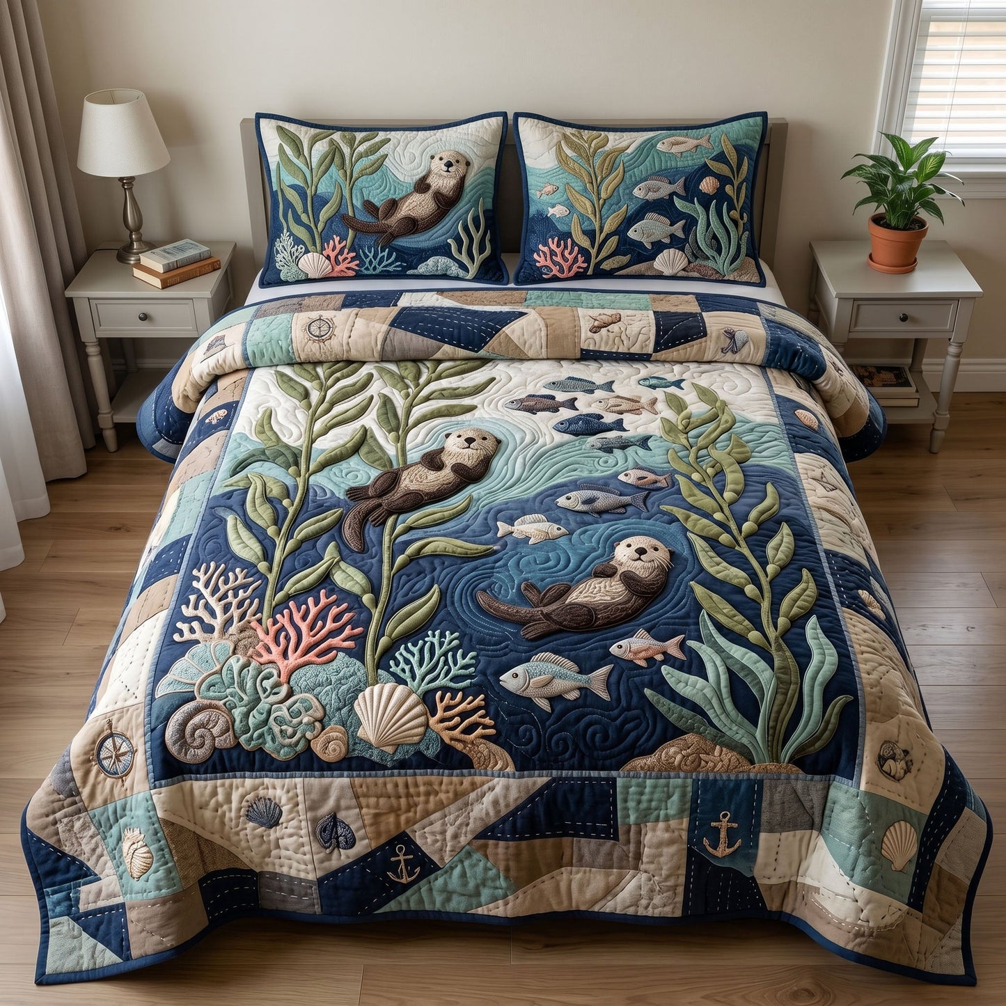 Ocean Wave 3-Quilted Bedding Set GFTONMU236
