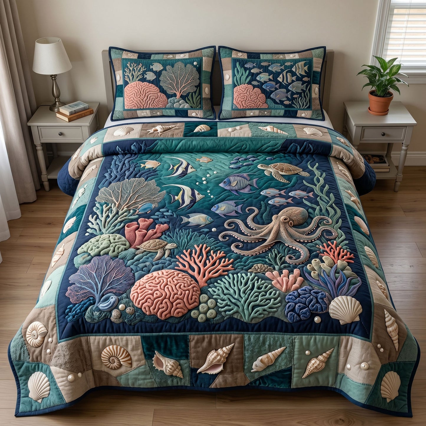 Ocean Wave 3-Quilted Bedding Set GFTONMU237