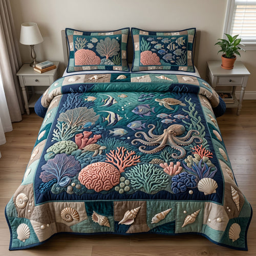 Ocean Wave 3-Quilted Bedding Set GFTONMU237