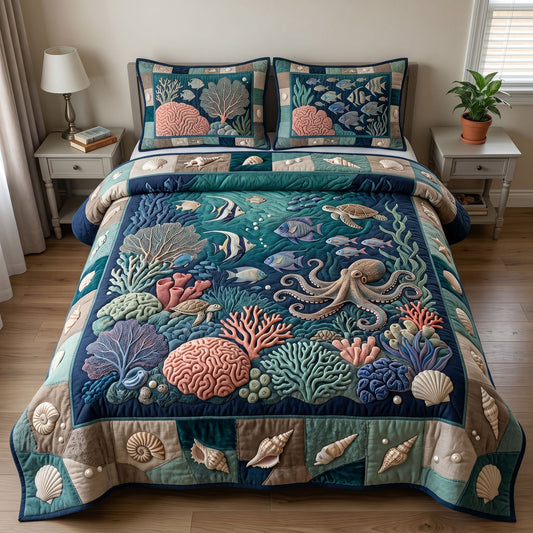 Ocean Wave 3-Piece Quilted Bedding Set GFTONMU237