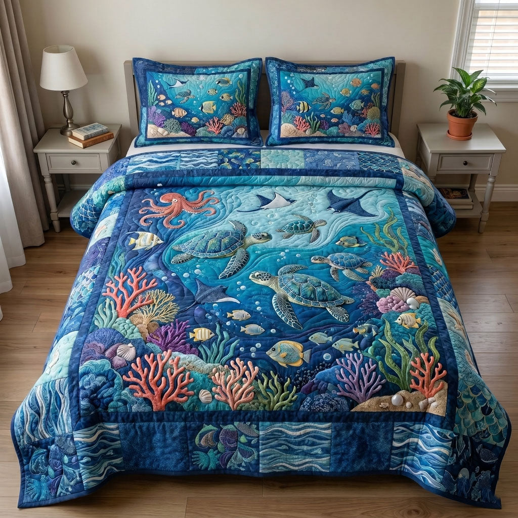 Ocean Wave 3-Quilted Bedding Set GFTONMU239