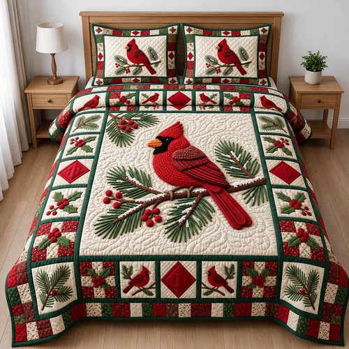 Red Cardinal 3-Piece Quilted Bedding Set GFTONMU2407