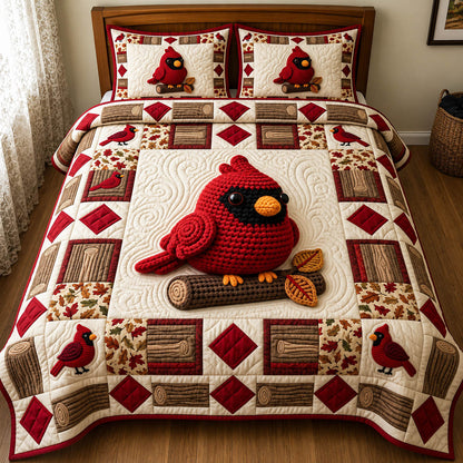 Red Cardinal 3-Piece Quilted Bedding Set GFTONMU2409