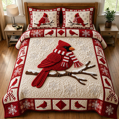 Red Cardinal 3-Piece Quilted Bedding Set GFTONMU2410