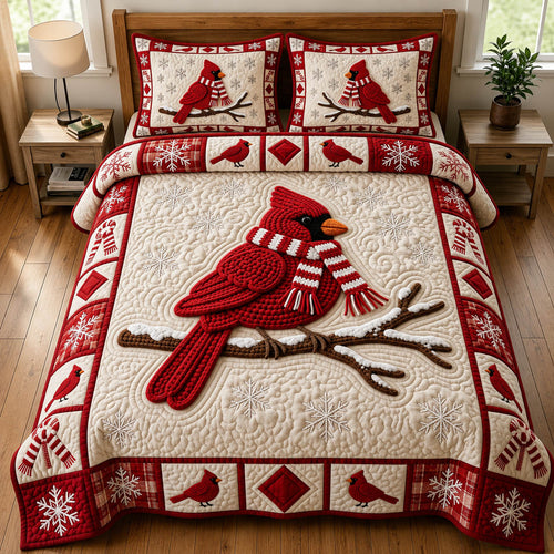 Red Cardinal 3-Piece Quilted Bedding Set GFTONMU2410