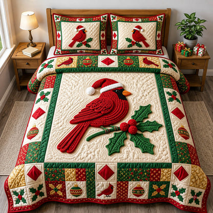 Red Cardinal 3-Piece Quilted Bedding Set GFTONMU2411