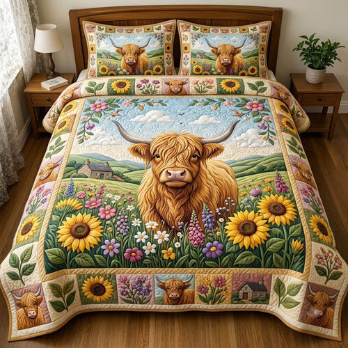 Highland Cow 3-Piece Quilted Bedding Set GFTONMU2412