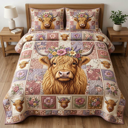 Highland Cow 3-Piece Quilted Bedding Set GFTONMU2413