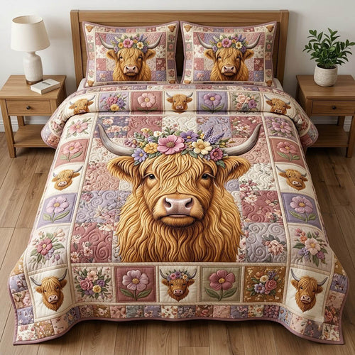 Highland Cow 3-Piece Quilted Bedding Set GFTONMU2413
