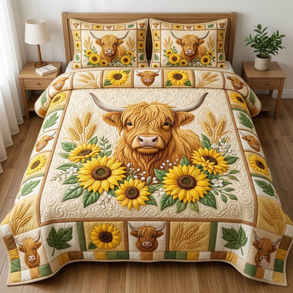Highland Cow 3-Piece Quilted Bedding Set GFTONMU2414