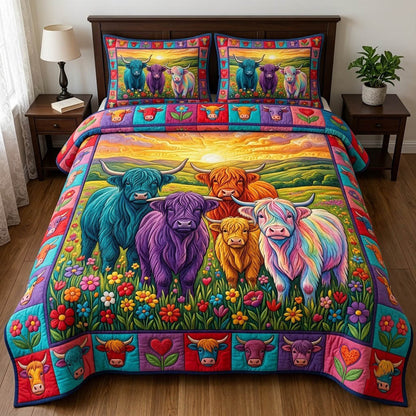 Highland Cow 3-Piece Quilted Bedding Set GFTONMU2415