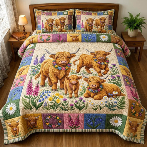 Highland Cow 3-Piece Quilted Bedding Set GFTONMU2416
