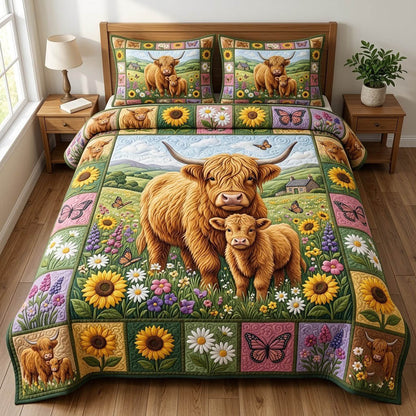 Highland Cow 3-Piece Quilted Bedding Set GFTONMU2417