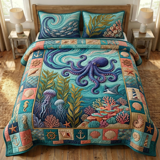 Ocean Wave 3-Piece Quilted Bedding Set GFTONMU241