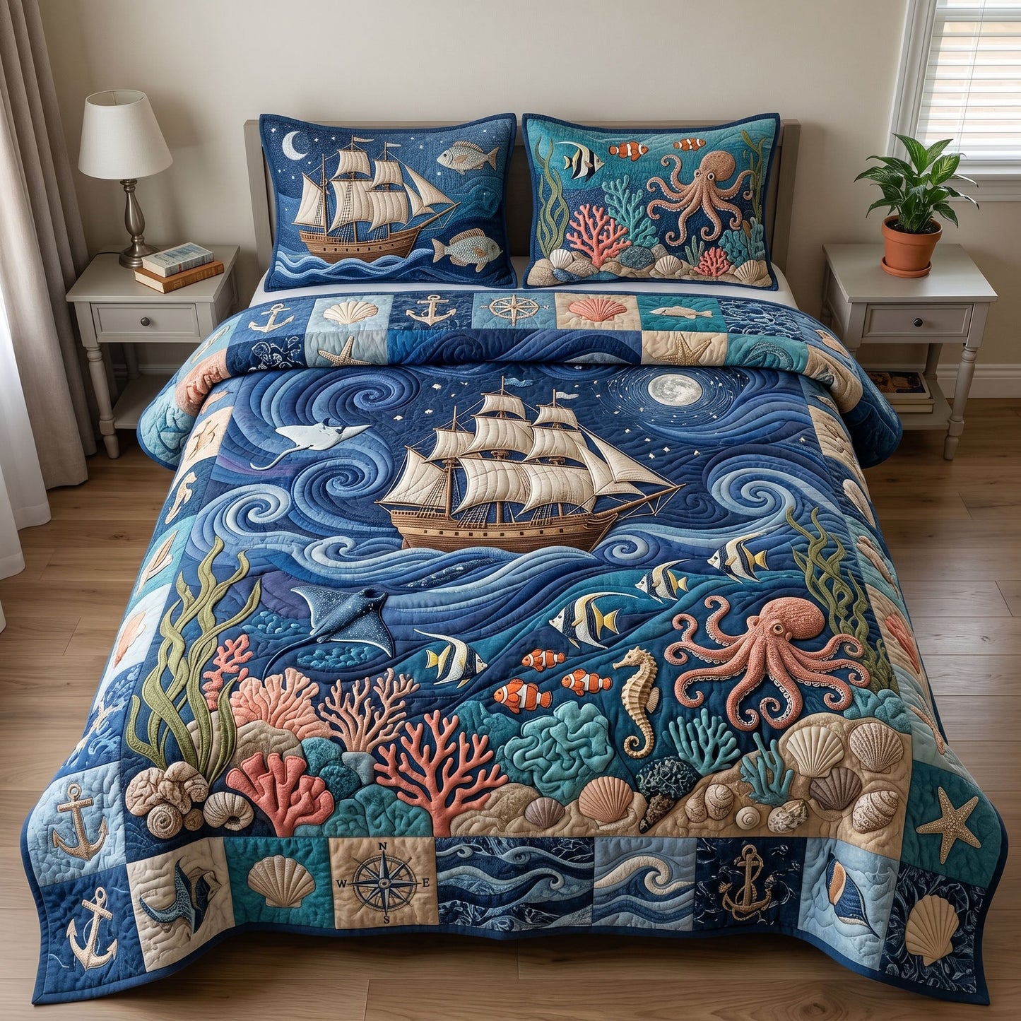 Ocean Wave 3-Quilted Bedding Set GFTONMU243