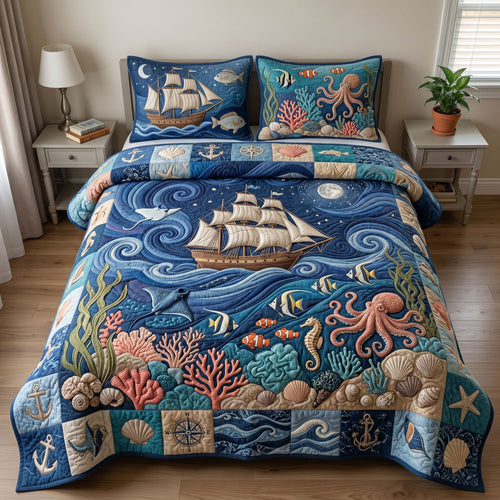 Ocean Wave 3-Quilted Bedding Set GFTONMU243