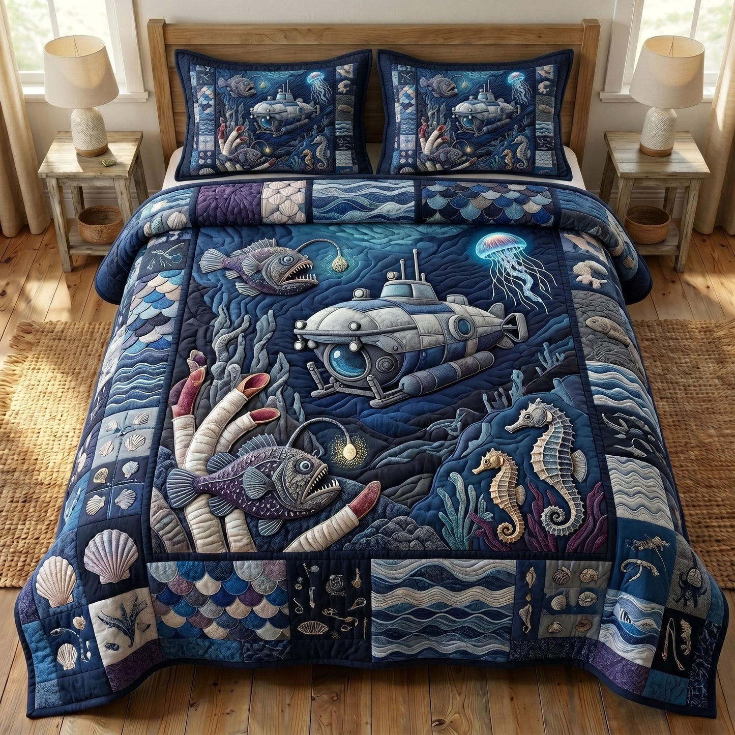 Ocean Wave 3-Quilted Bedding Set GFTONMU244
