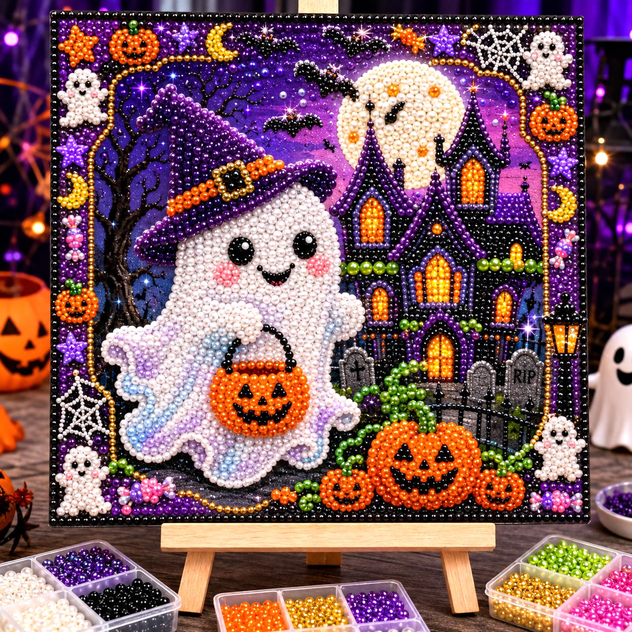 🔥 EARLY HALLOWEEN SALE 49% OFF - Halloween Ghost Cardinal DIY Diamond Pearl Art Kit GFTONMU2625
