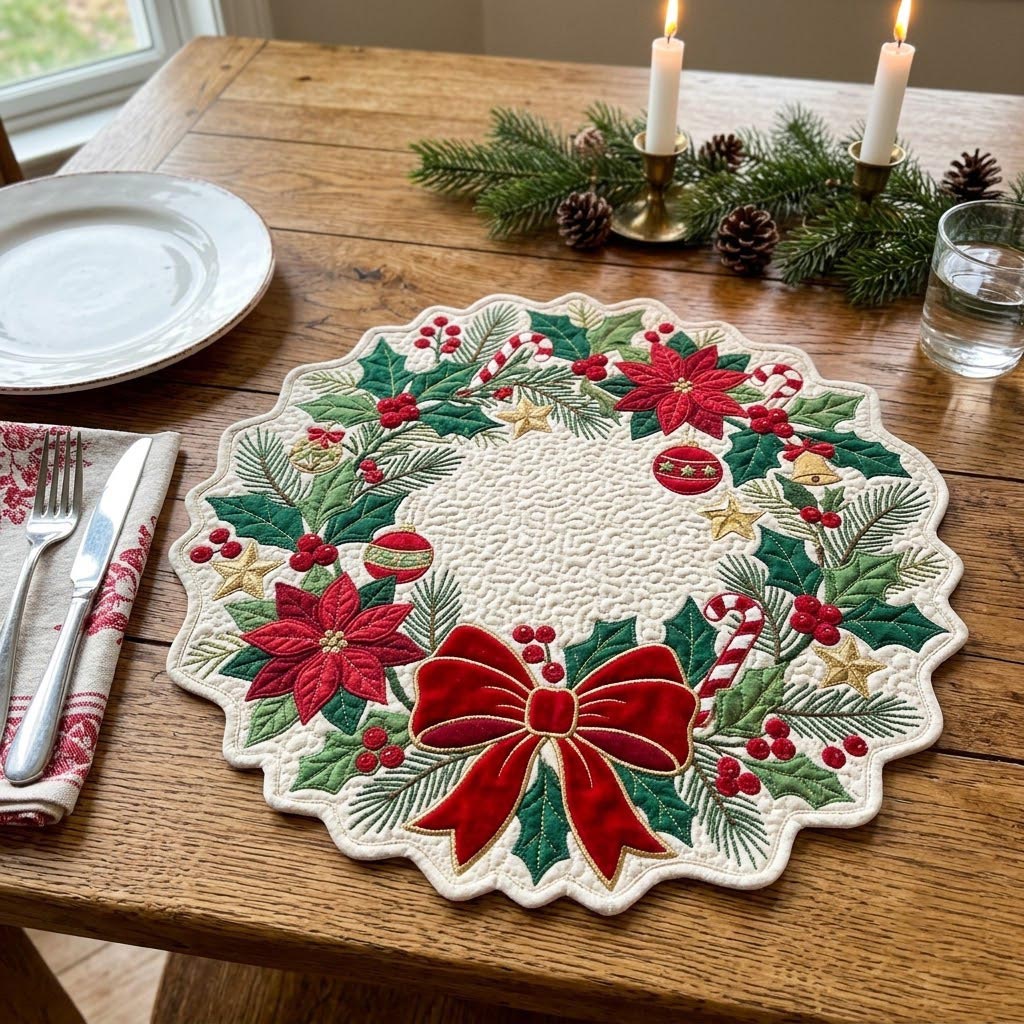 Merry Christmas Custom Shape Quilted Place Mat GFTONMU2709