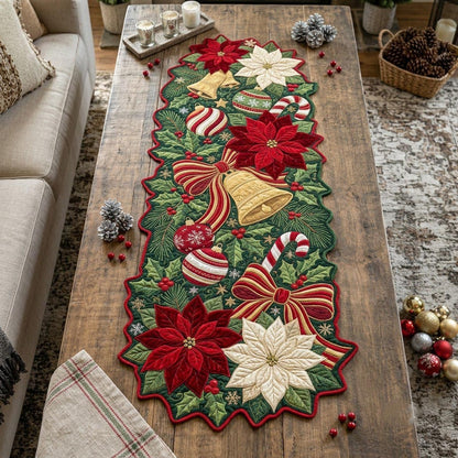 Merry Christmas Custom Shape Quilted Table Runner GFTONMU2716