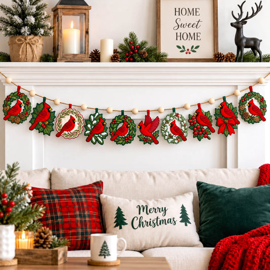 Red Cardinal Custom Shape Quilted Garland GFTONMU2850
