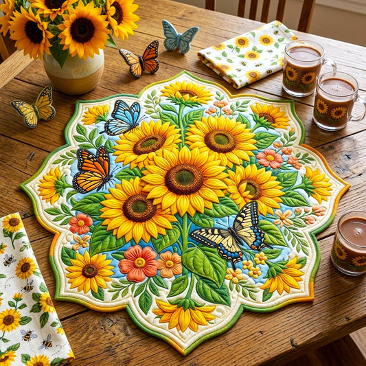 Sunflower Patchwork Custom Shape Quilted Table Topper GFTONMU2854