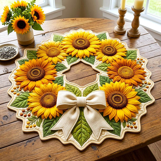 Sunflower Patchwork Custom Shape Quilted Table Topper GFTONMU2857