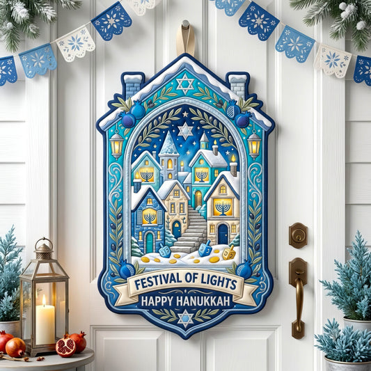 Happy Hanukkah Custom Shape Quilted Door Hanger GFTONMU2934