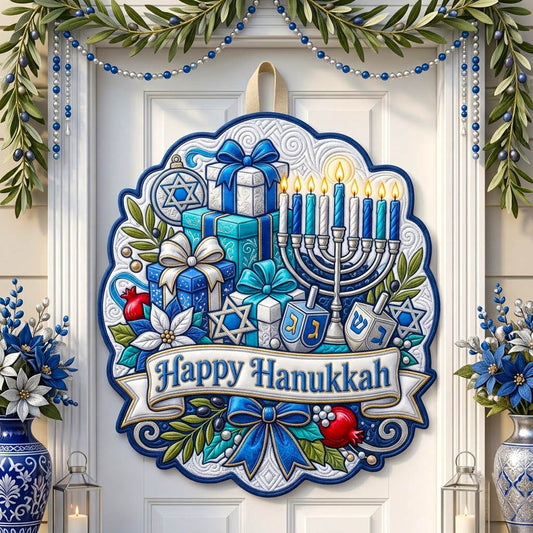 Happy Hanukkah Custom Shape Quilted Door Hanger GFTONMU2935