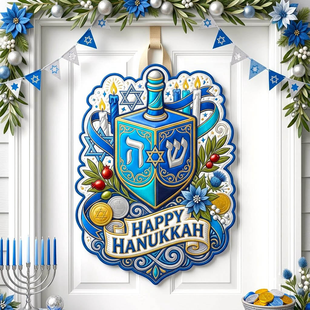 Happy Hanukkah Custom Shape Quilted Door Hanger GFTONMU2937