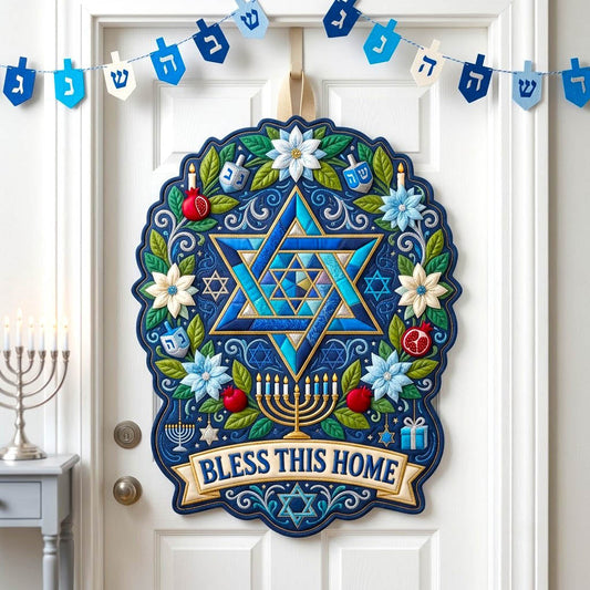 Happy Hanukkah Custom Shape Quilted Door Hanger GFTONMU2938