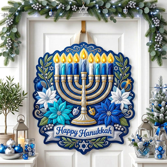Happy Hanukkah Custom Shape Quilted Door Hanger GFTONMU2939