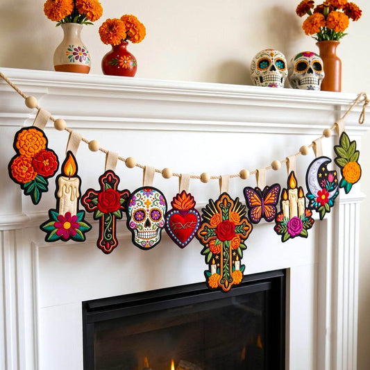 Día de Muertos Custom Shape Quilted Garland GFTONMU2951