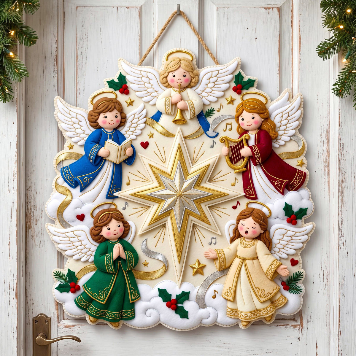 Christmas Angel Custom Shape Felt Door Hanger GFTONMU3161
