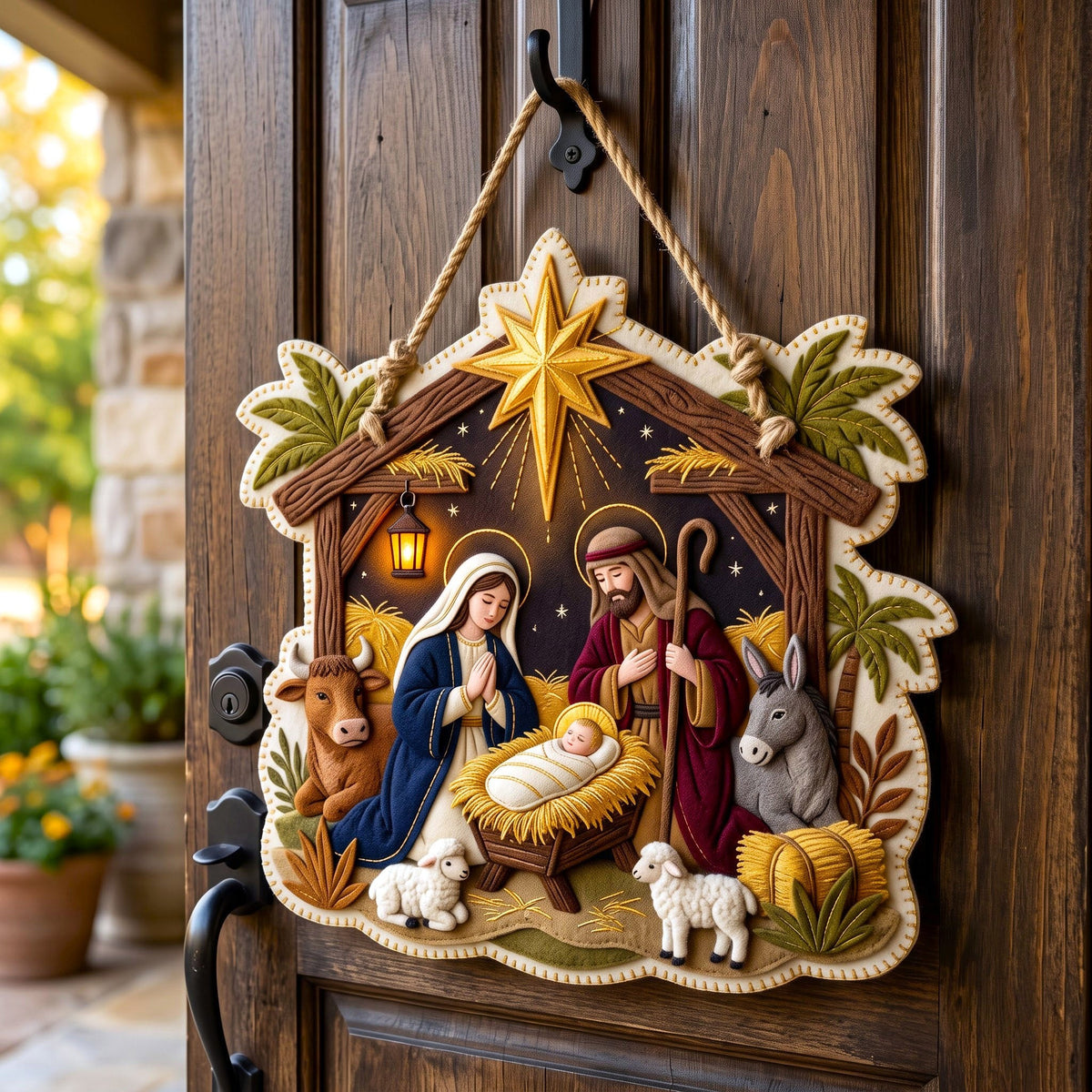 Nativity Scene Custom Shape Felt Door Hanger GFTONMU3167