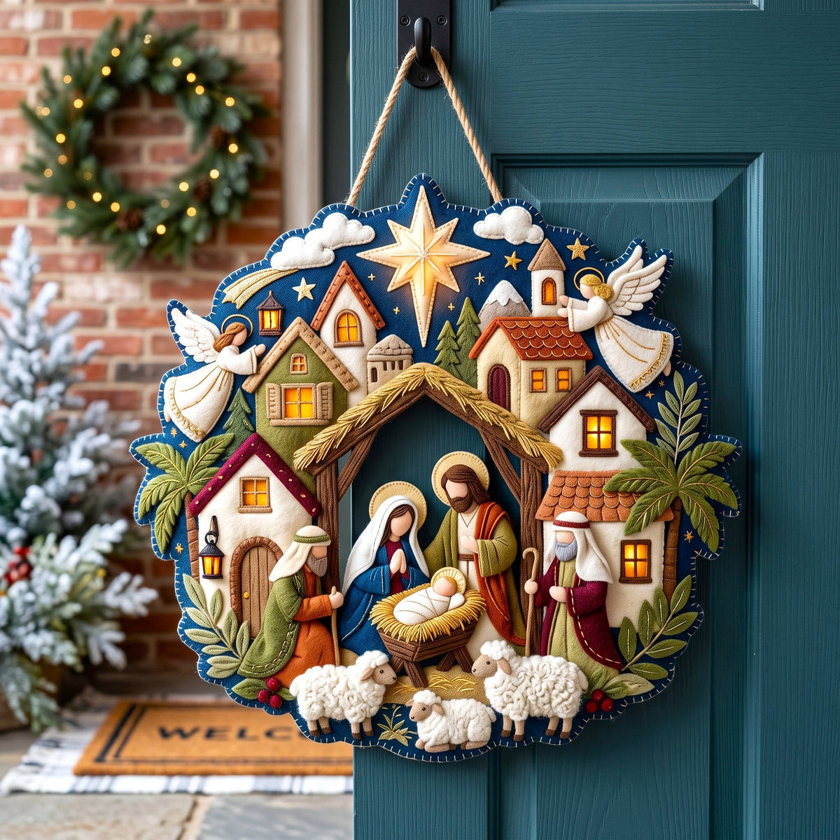 Nativity Scene Custom Shape Felt Door Hanger GFTONMU3169