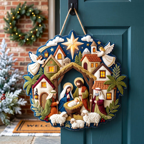 Nativity Scene Custom Shape Felt Door Hanger GFTONMU3169