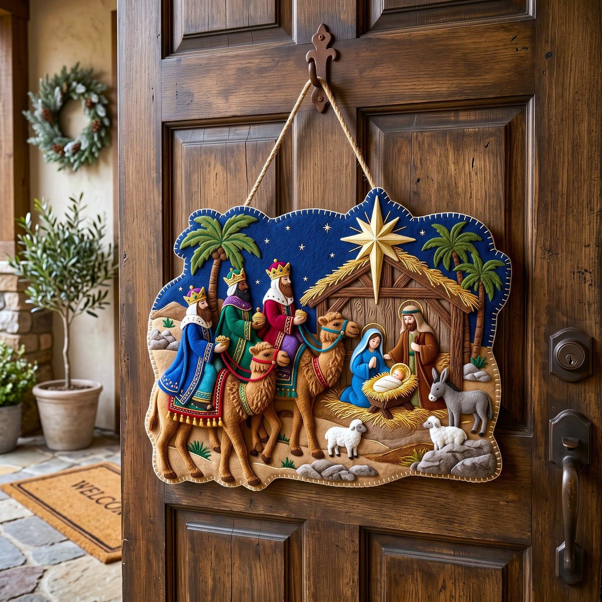 Nativity Scene Custom Shape Felt Door Hanger GFTONMU3171