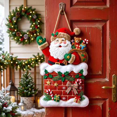 Santa Claus Custom Shape Felt Door Hanger GFTONMU3173