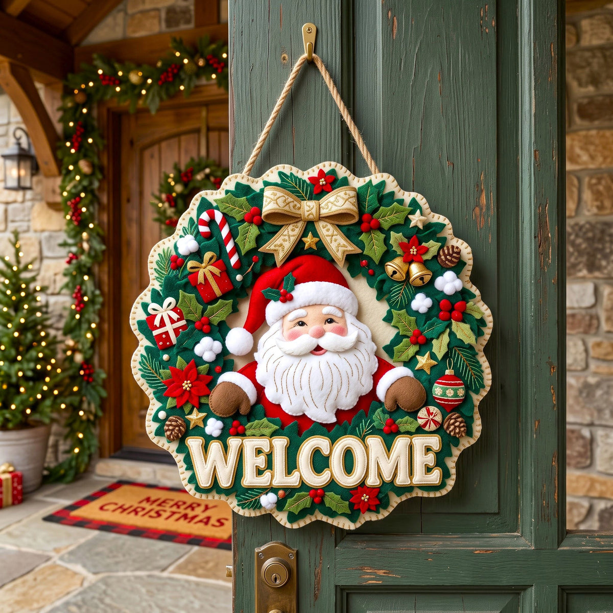 Santa Claus Custom Shape Felt Door Hanger GFTONMU3176